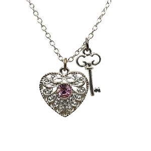 Heart and Key with a Pink Gem in the Middle of Heart